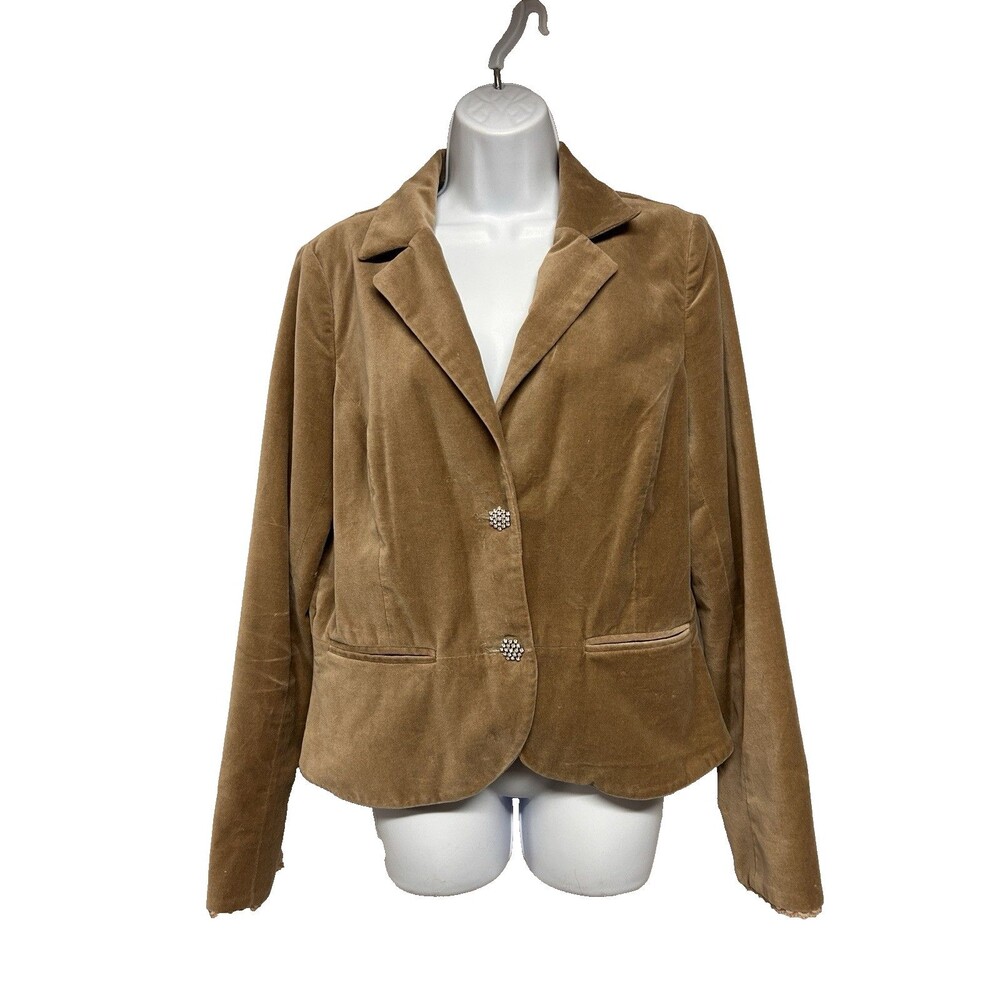 VTG Y2K Old Navy Women's Size L Brown Velvet Blazer 2 Rhinestone Buttons Lined